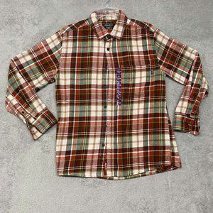 Eddie Bauer Men's Bristol Plaid Button Up Flannel Shirt Brown Rust Beige Green